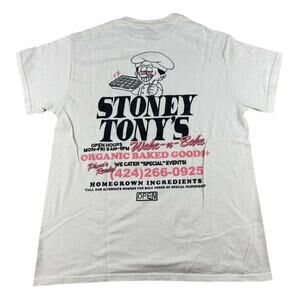 Stony Tony's Open 925 T Shirt Men M White Chef Wake N Bake Graphic Crew Cotton
